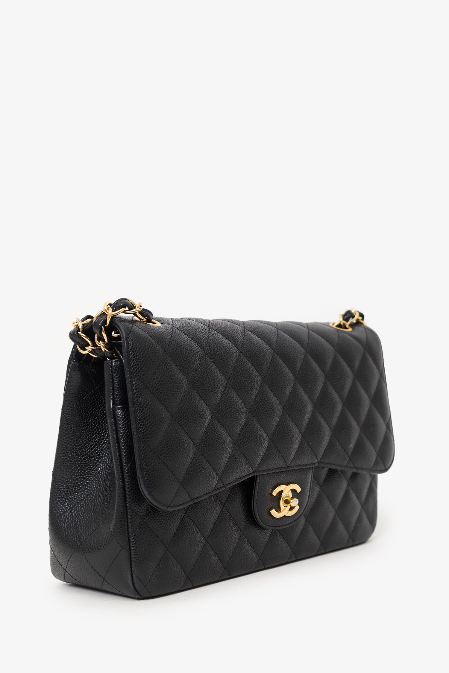 Pre-Loved Chanel™ 2019 Black Caviar Leather Jumbo Double Flap Should Bag