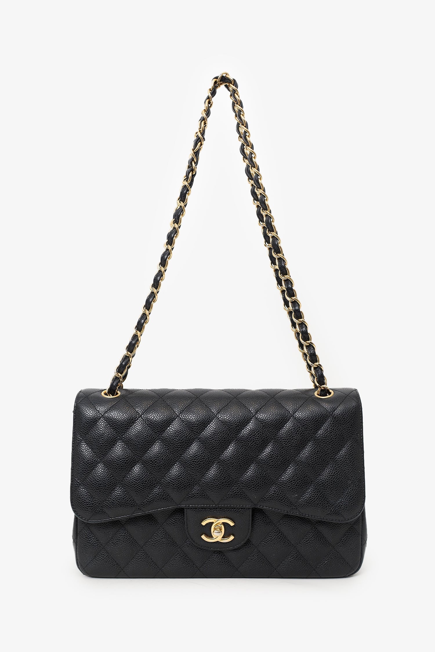 Pre-Loved Chanel™ 2019 Black Caviar Leather Jumbo Double Flap Should Bag