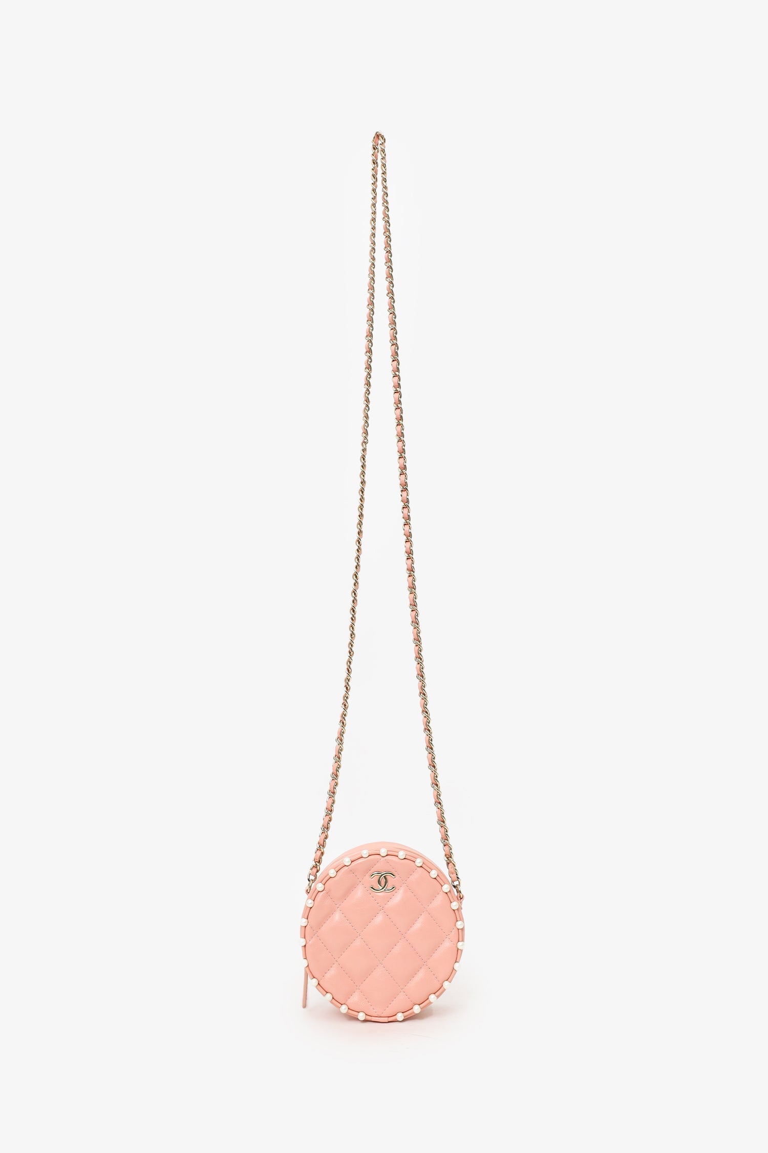 Pre-Loved Chanel™ 2019-20 Pink Pearl Round Crossbody Bag