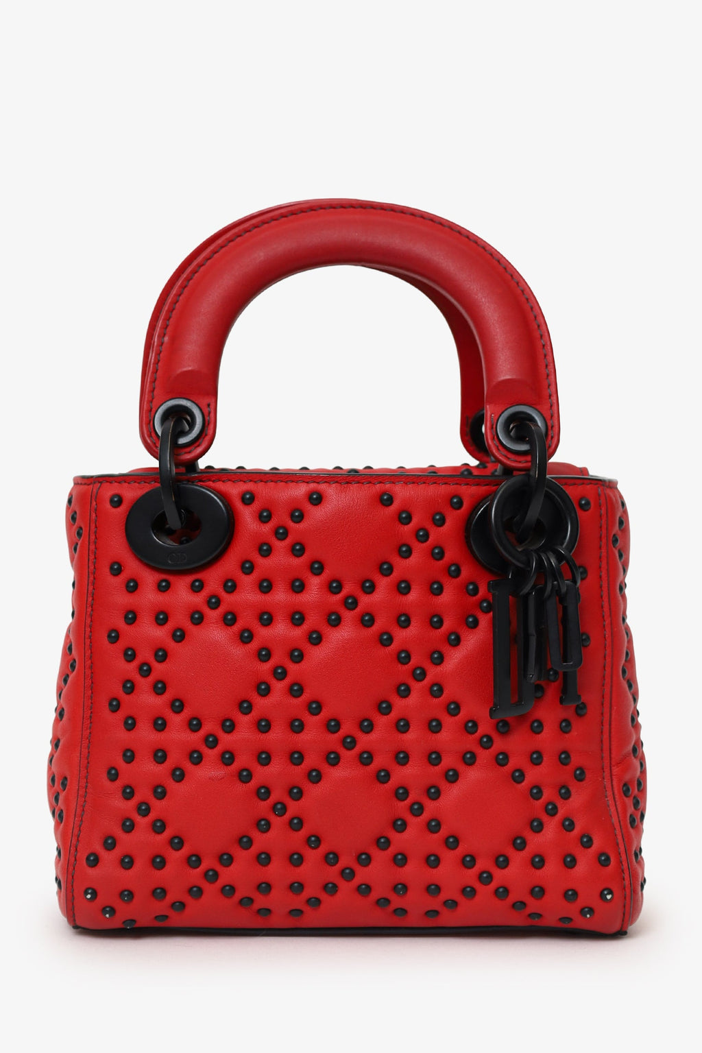 Christian Dior 2018 Red Studded Lambskin Cannage Supple Mini Lady Dior