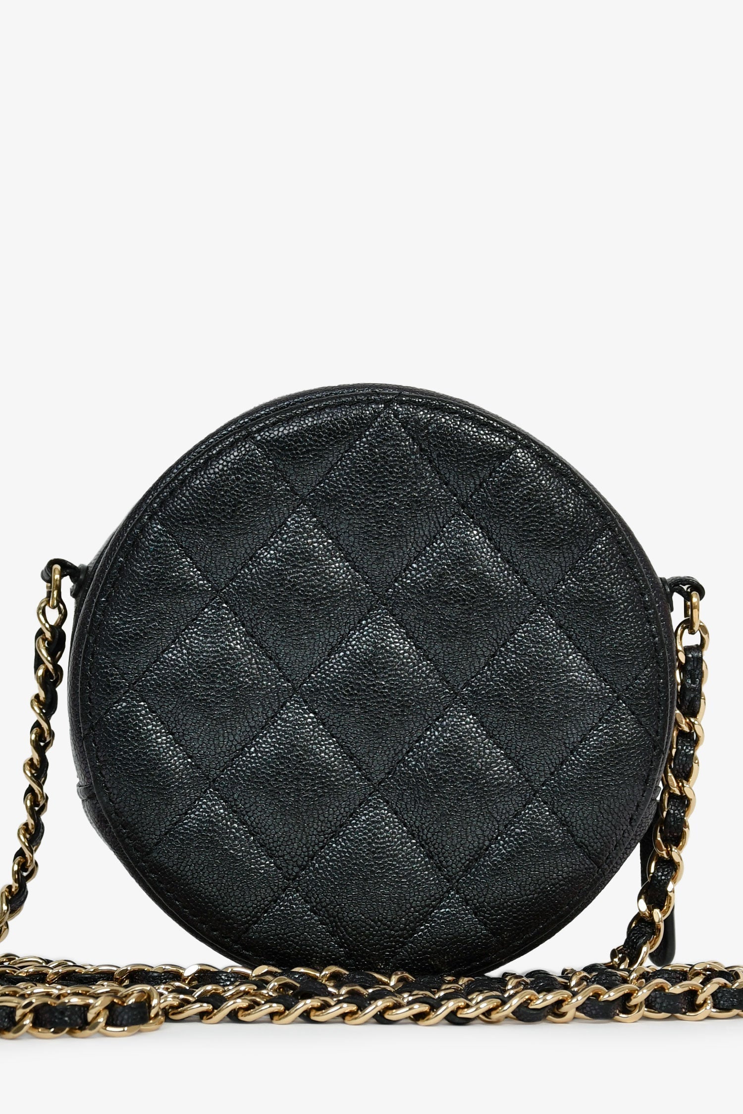 Pre-Loved Chanel™ 2018/19 Iridescent Black Caviar Round Crossbody