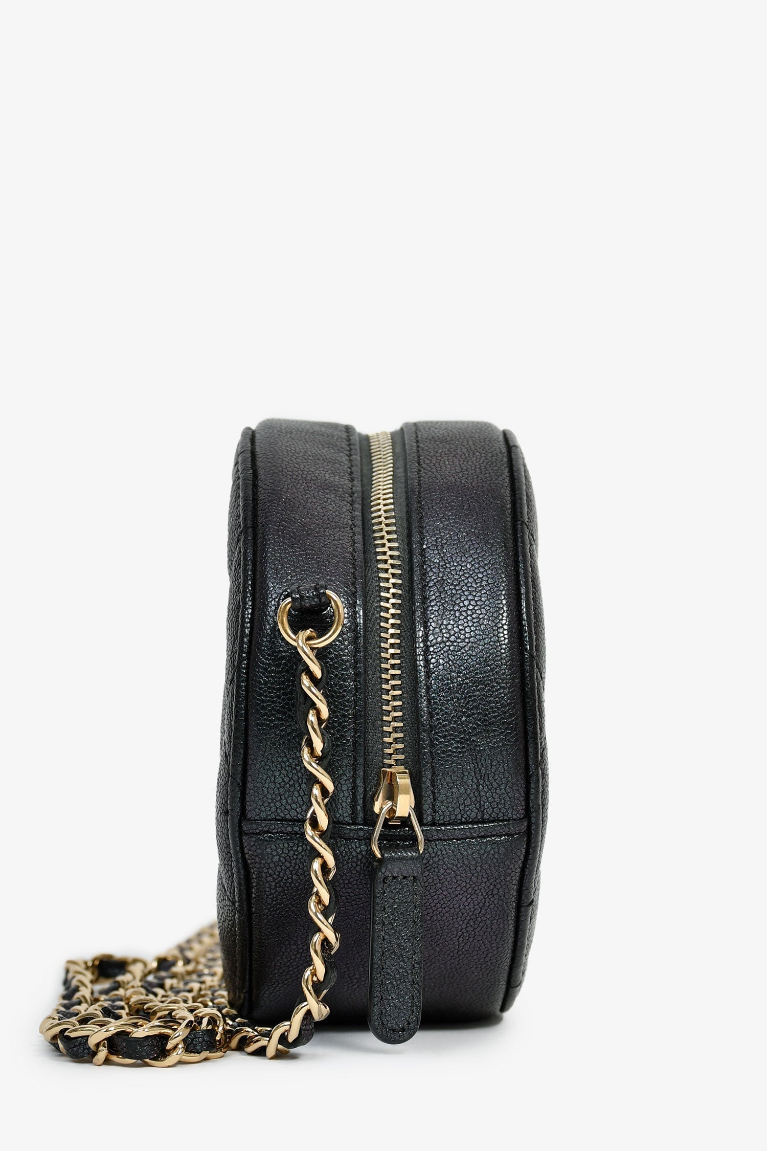 Pre-Loved Chanel™ 2018/19 Iridescent Black Caviar Round Crossbody