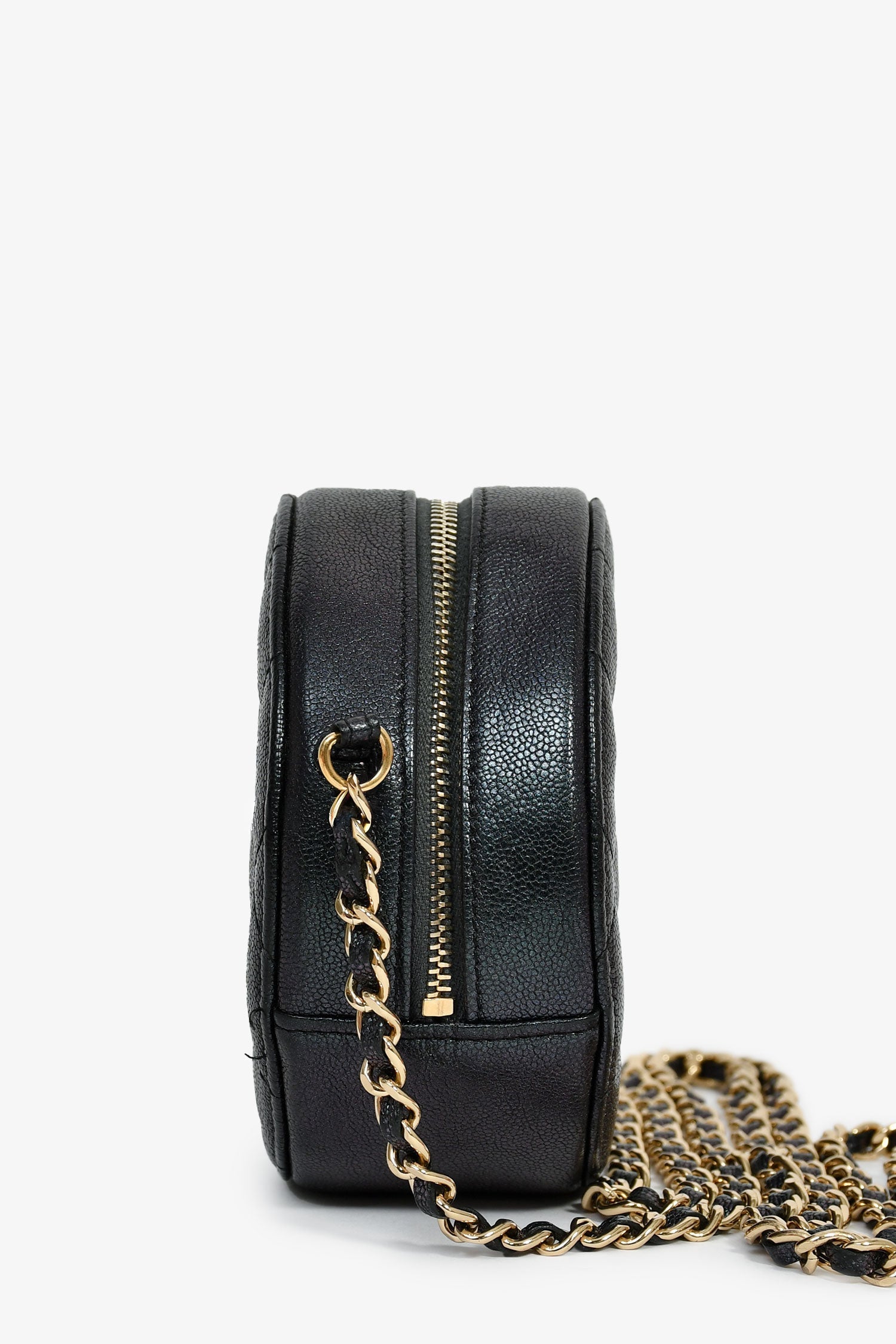 Pre-Loved Chanel™ 2018/19 Iridescent Black Caviar Round Crossbody
