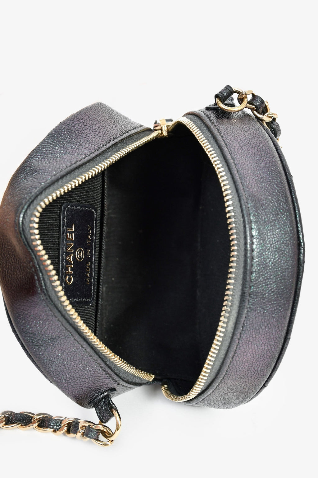 Pre-Loved Chanel™ 2018/19 Iridescent Black Caviar Round Crossbody