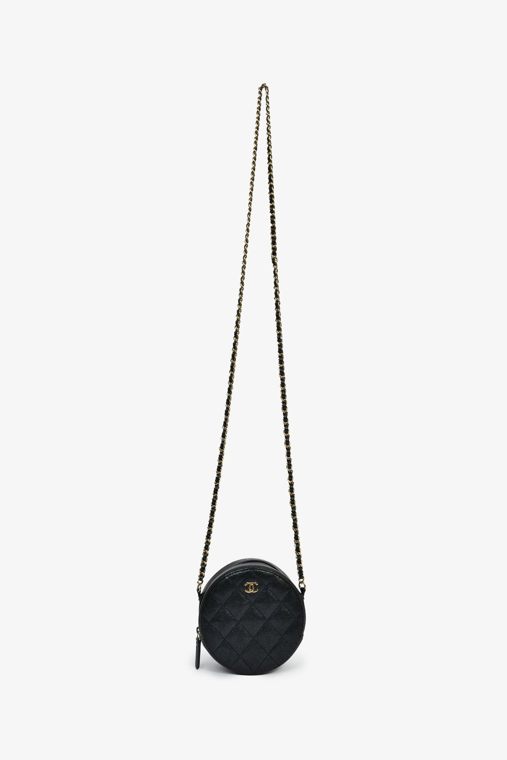 Pre-Loved Chanel™ 2018/19 Iridescent Black Caviar Round Crossbody