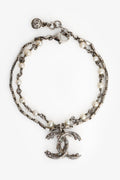 Pre-Loved Chanel™ 2013 Silver Toned Faux Pearl Stationed CC Bracelet