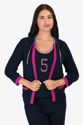 Pre-Loved Chanel™ 2012 Navy/Fuchsia Trimmed Cashmere igan Size 36