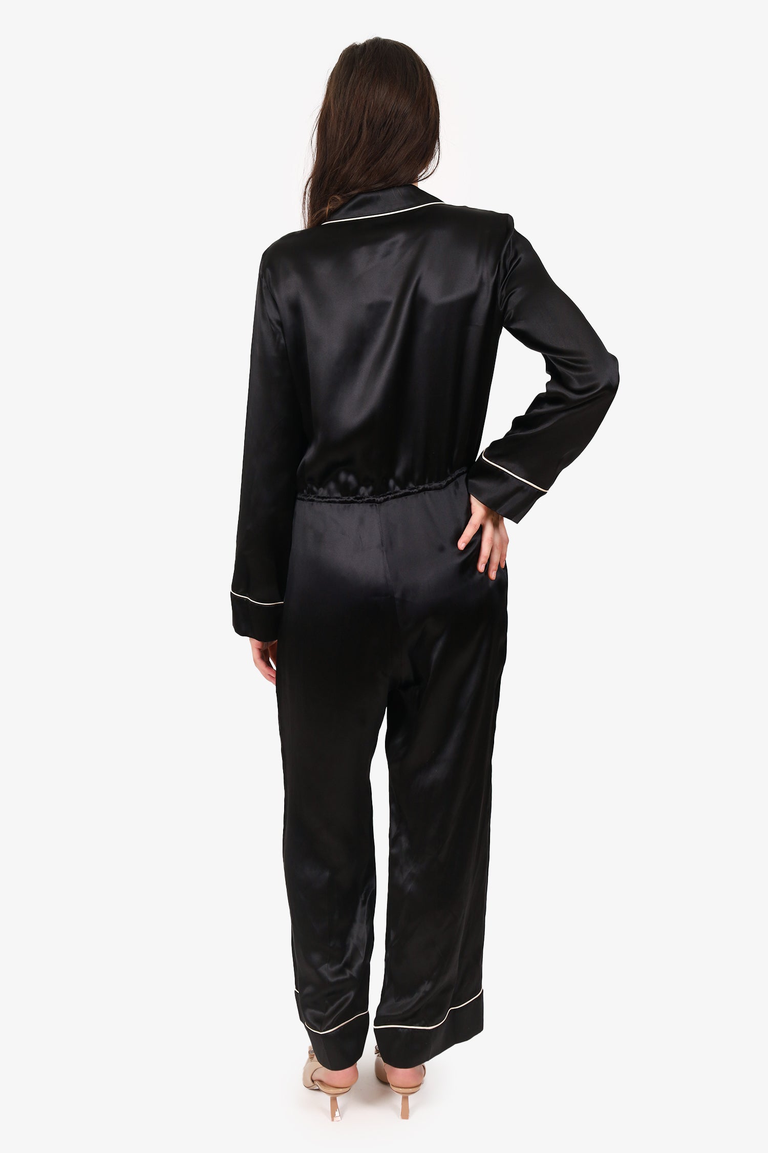 Gucci Black/White Silk 'G' Monogrammed Jumpsuit Size 42