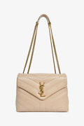 Saint Laurent Beige Leather Small 'Lou Lou' Shoulder Bag