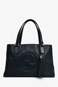 Gucci Navy Leather Interlocking G Soho Tote Bag