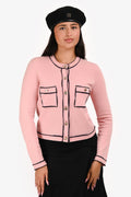 Pre-Loved Chanel™ 2021 Spring Runway Pink Cashmere 'Number 5' Button igan Size 38