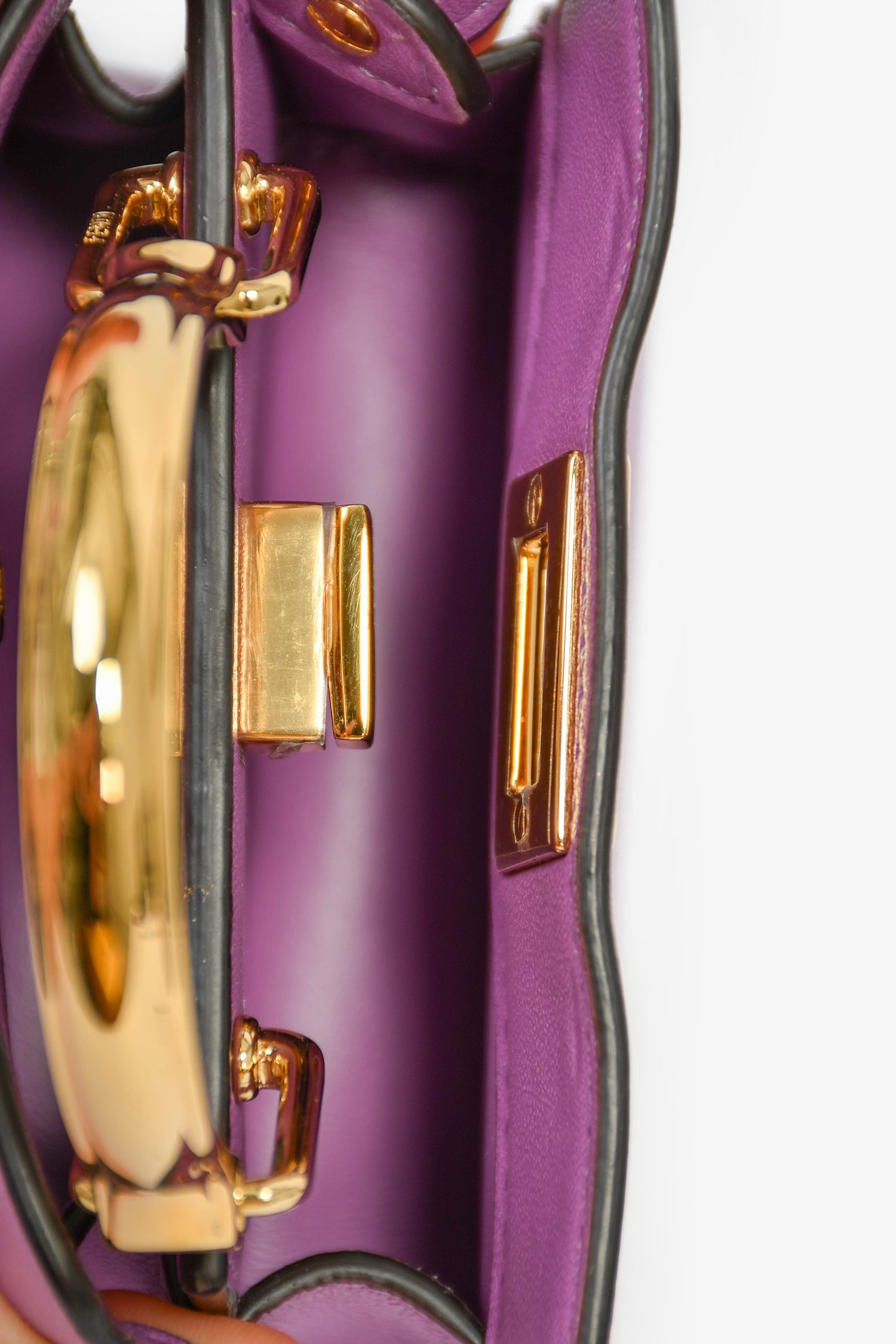 Fendi Purple Lamb Leather Nano Peekaboo Top Handle Bag With Strap
