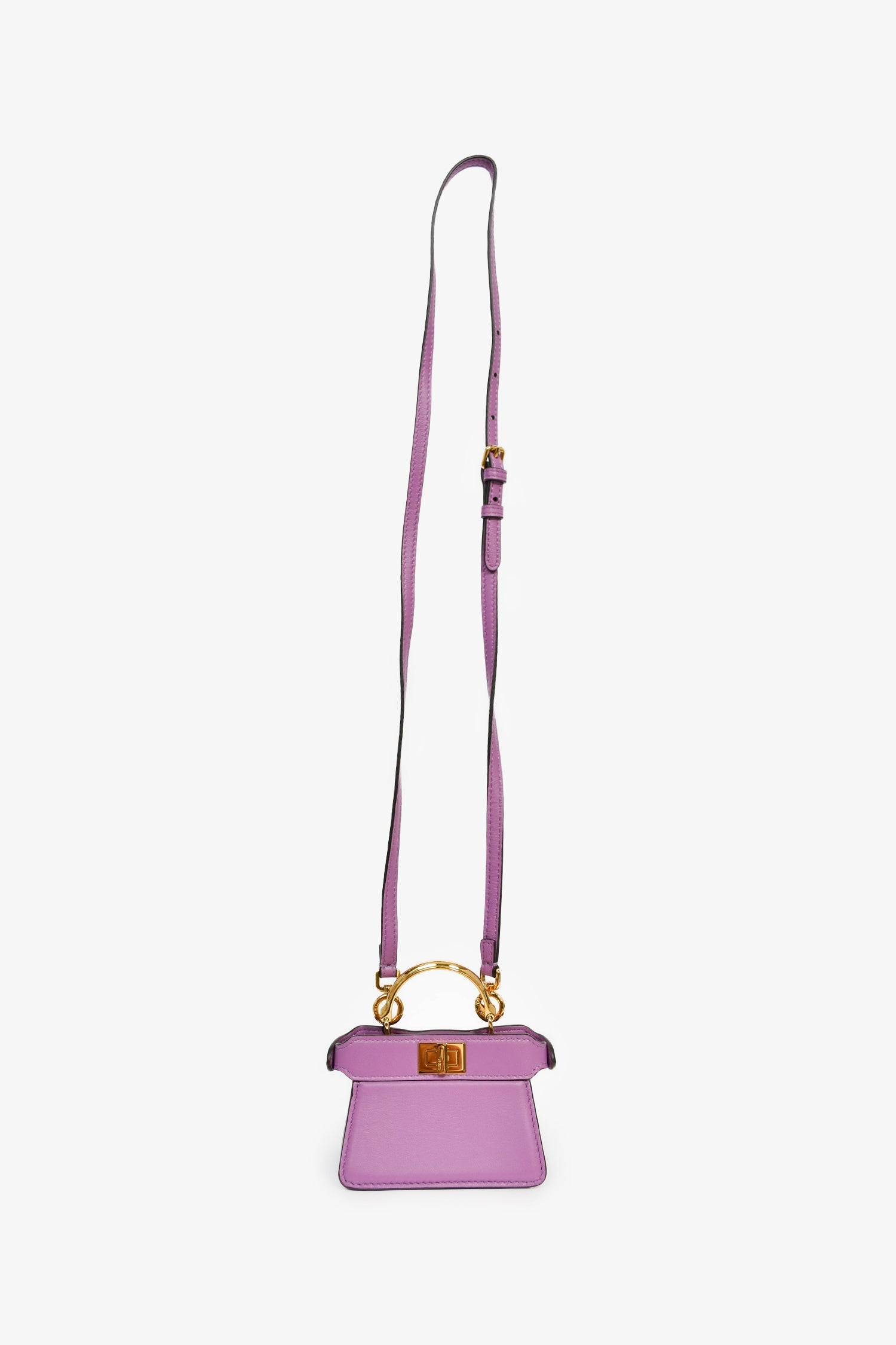 Fendi Purple Lamb Leather Nano Peekaboo Top Handle Bag With Strap