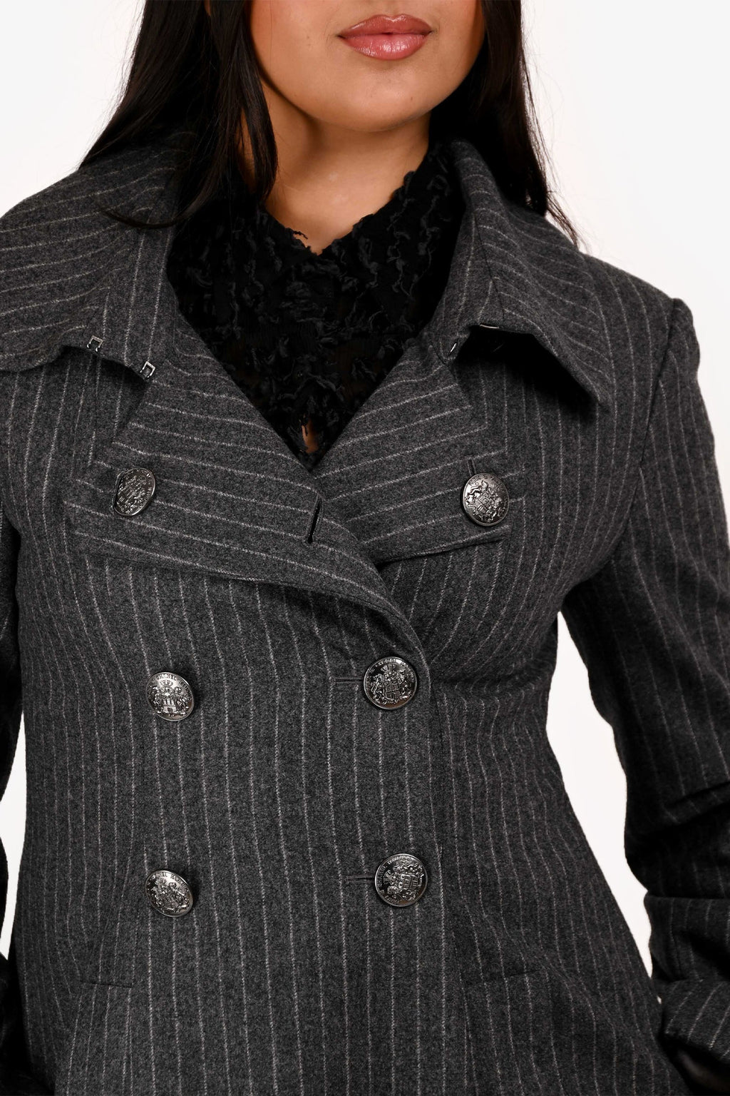 Pre-Loved Chanel™ 2018 Grey Wool Pinstripe Trench Coat Size 38