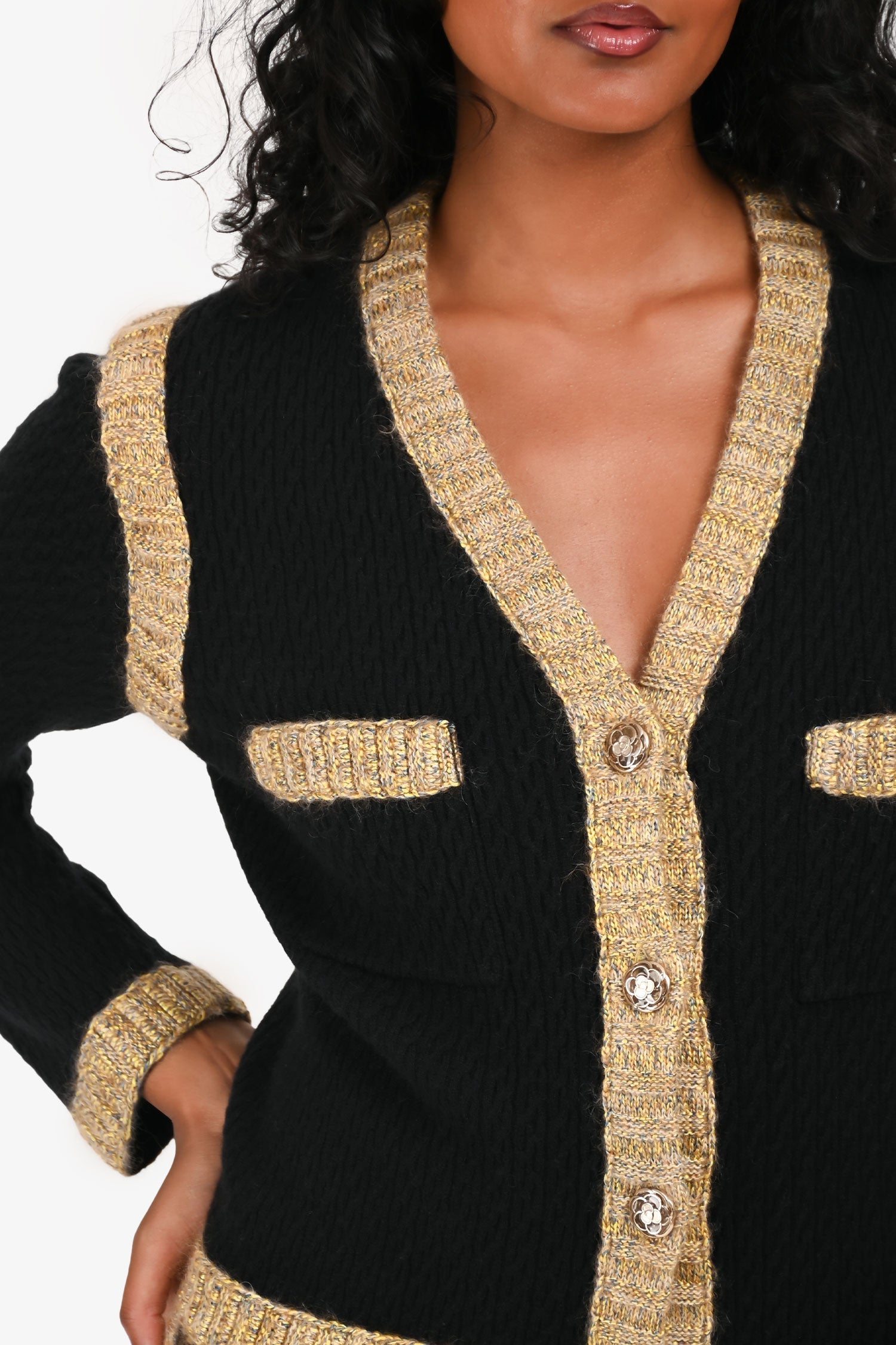 Pre-Loved Chanel™ 2015 Black Silk/Cashmere Buttoned 'Coco Brasserie' Jacket Dress Size 36