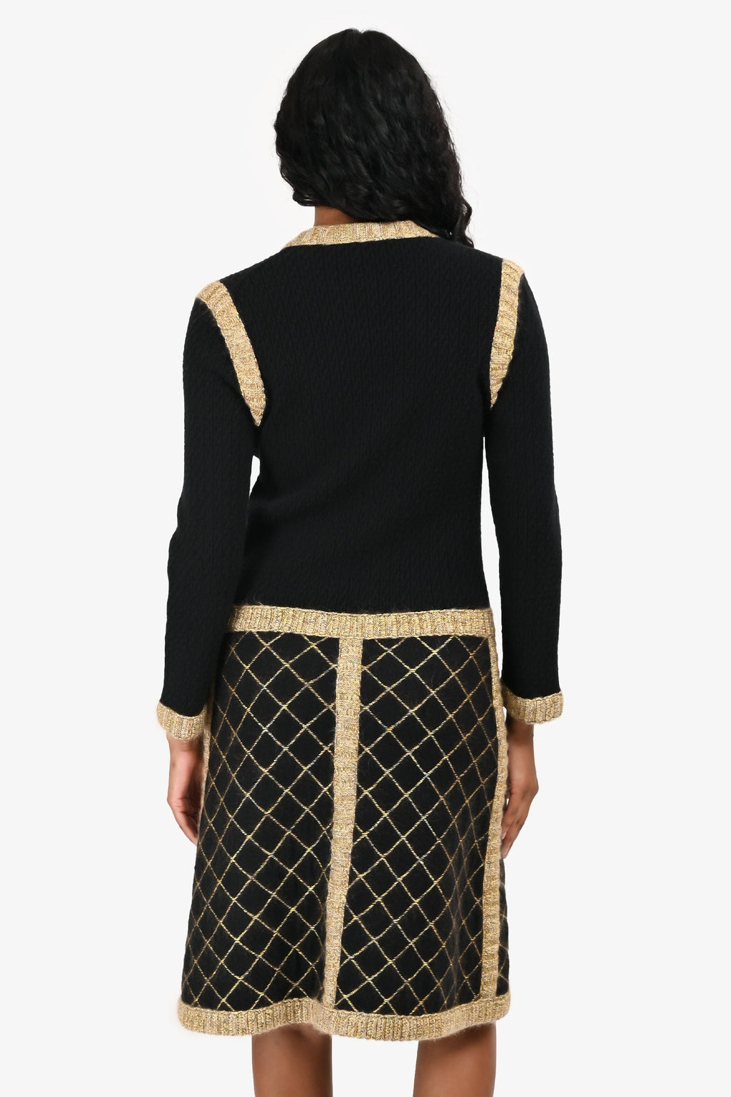 Pre-Loved Chanel™ 2015 Black Silk/Cashmere Buttoned 'Coco Brasserie' Jacket Dress Size 36