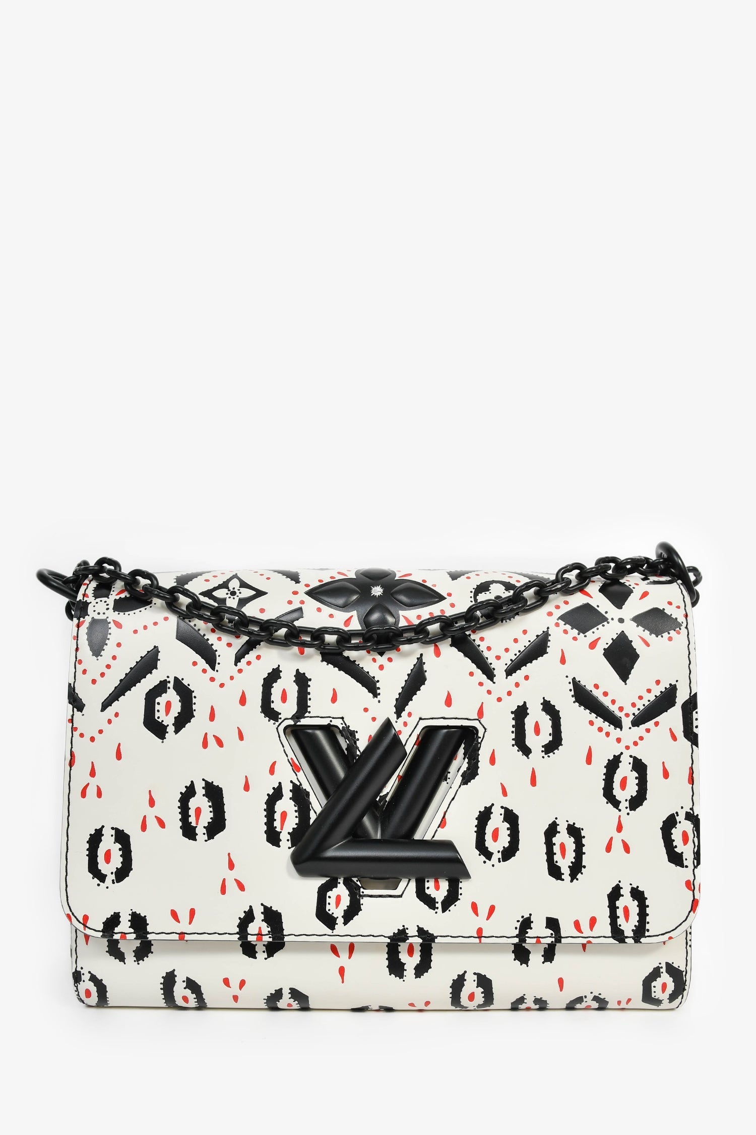 Louis Vuitton 2015 White/Black Graphic Printed Leather Twist MM Chain Bag