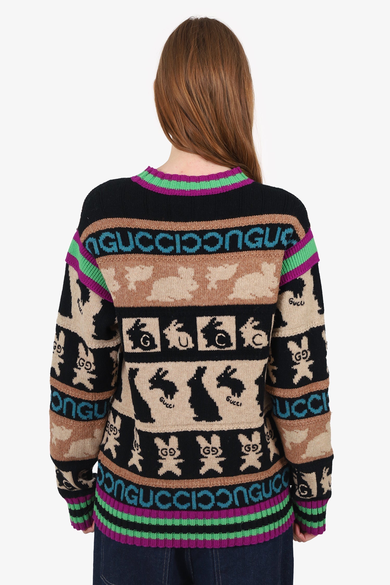 Gucci Multicolour Wool Rabbit Logo Jacquard Sweater Size XS