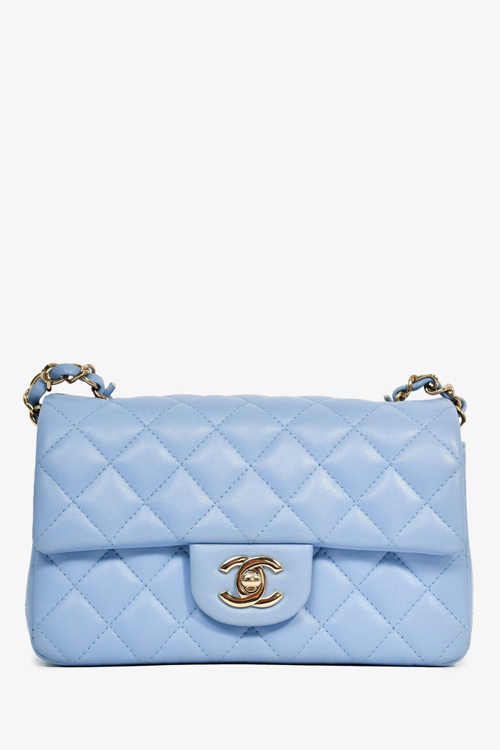 Pre-Loved Chanel™ 2020 Sky Blue Lambskin Mini Rectangle Flap Bag