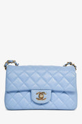 Pre-Loved Chanel™ 2020 Sky Blue Lambskin Mini Rectangle Flap Bag