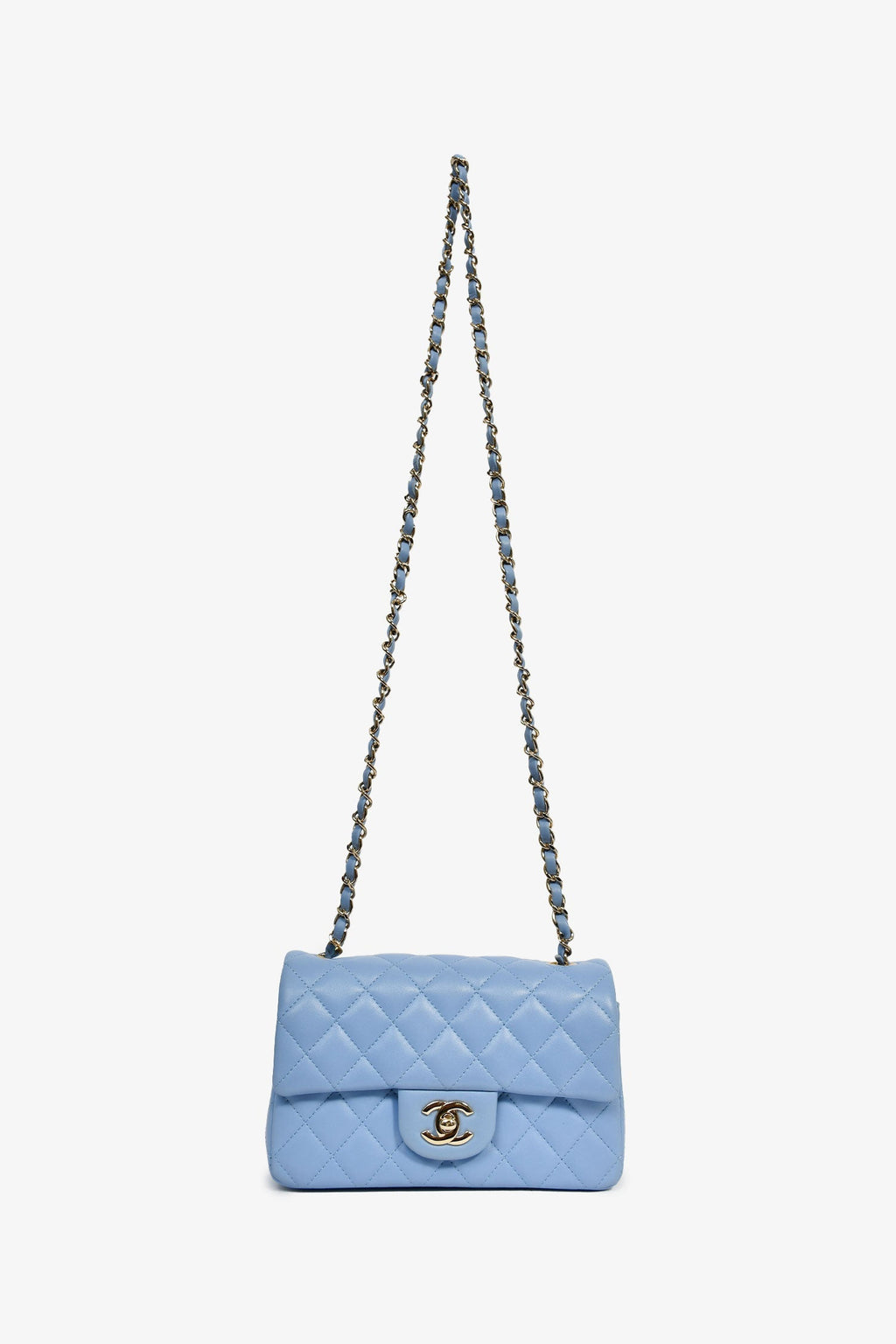 Pre-Loved Chanel™ 2020 Sky Blue Lambskin Mini Rectangle Flap Bag