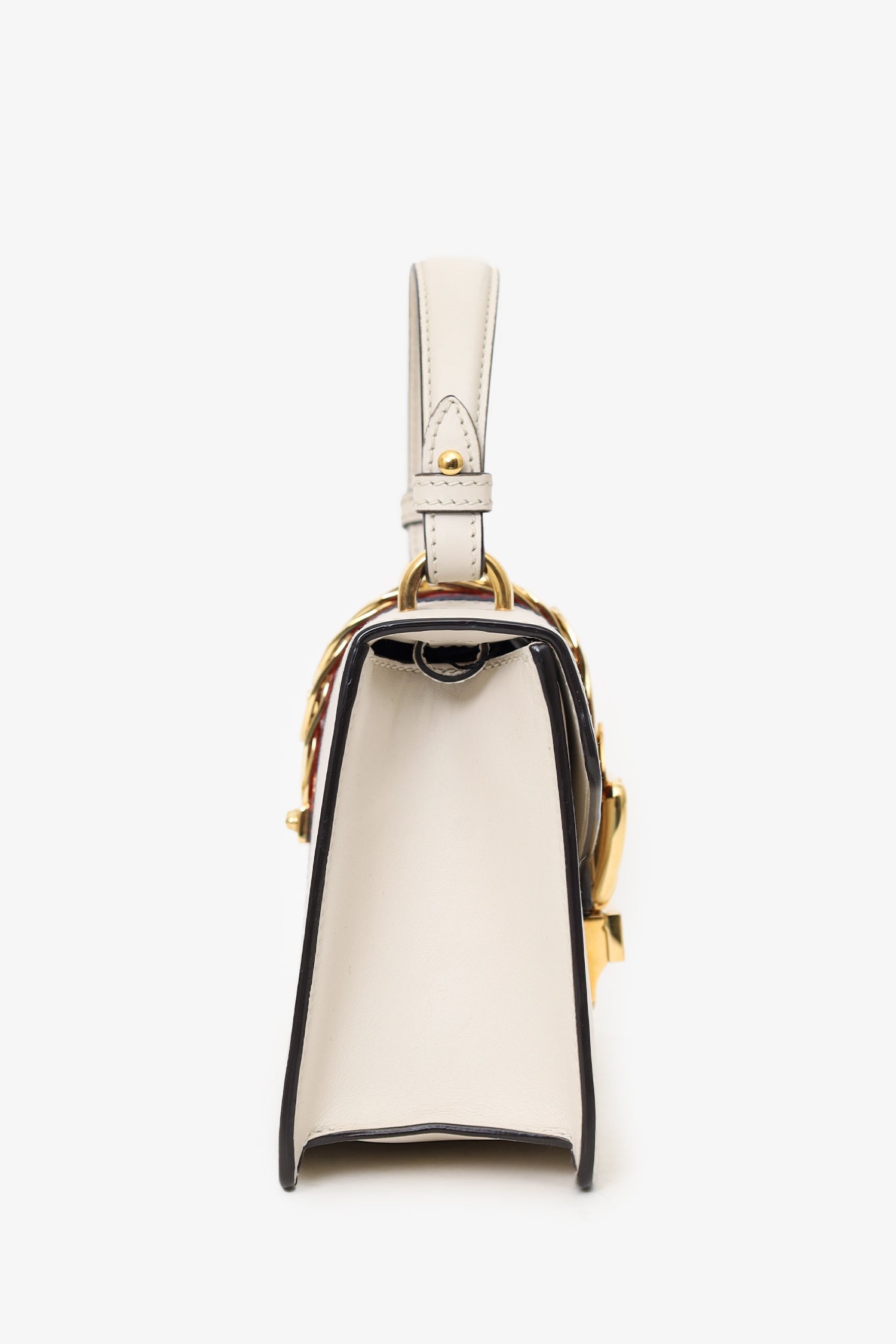Gucci White Leather Small Web Detail Sylvie Bag with Straps