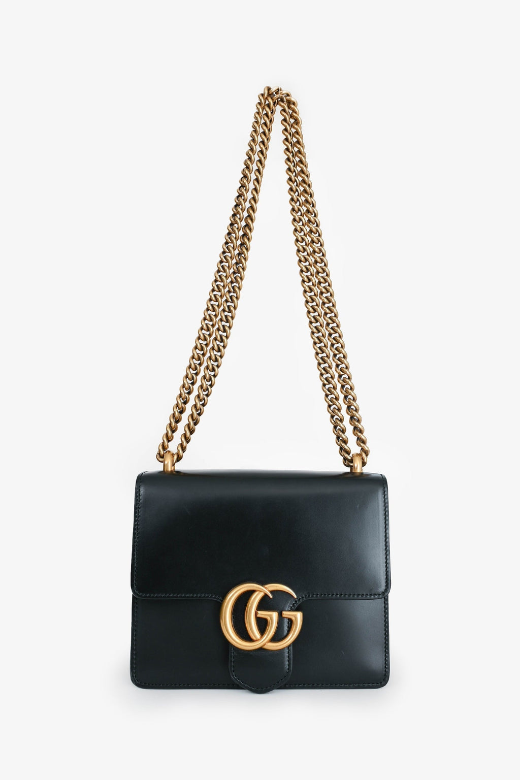 Gucci Black Smooth Leather GG Marmont Square Flap Crossbody