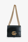 Gucci Black Smooth Leather GG Marmont Square Flap Crossbody