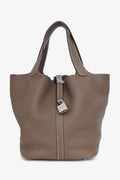 Hermès 2017 Etoupe Clemence Leather Picotin Lock 22 Silver Hardware