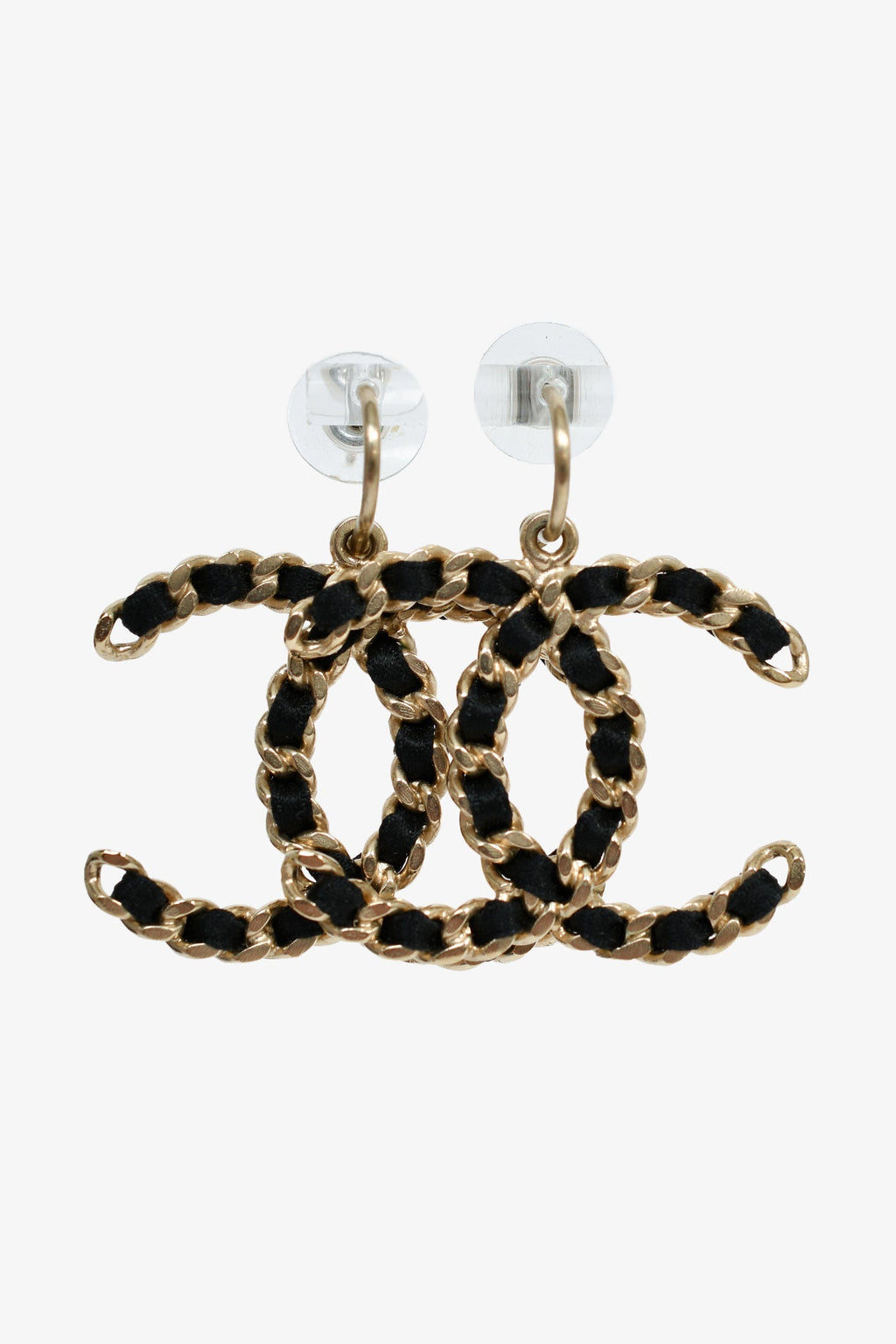 Pre-Loved Chanel™ Gold Toned Black Woven CC Drop Earrings