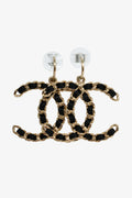 Pre-Loved Chanel™ Gold Toned Black Woven CC Drop Earrings
