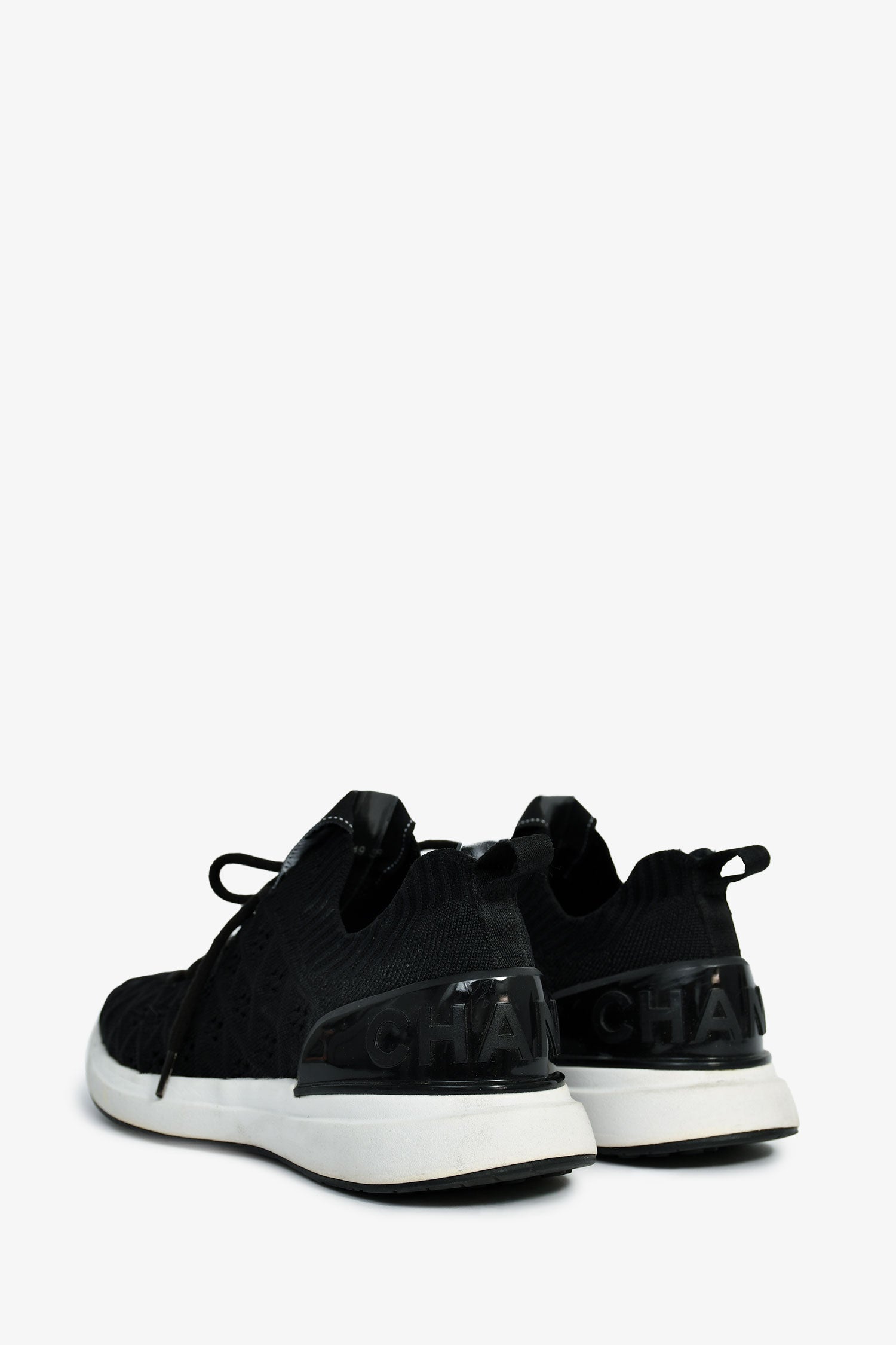 Pre-Loved Chanel™ Black Knit Logo Sneakers Size 36
