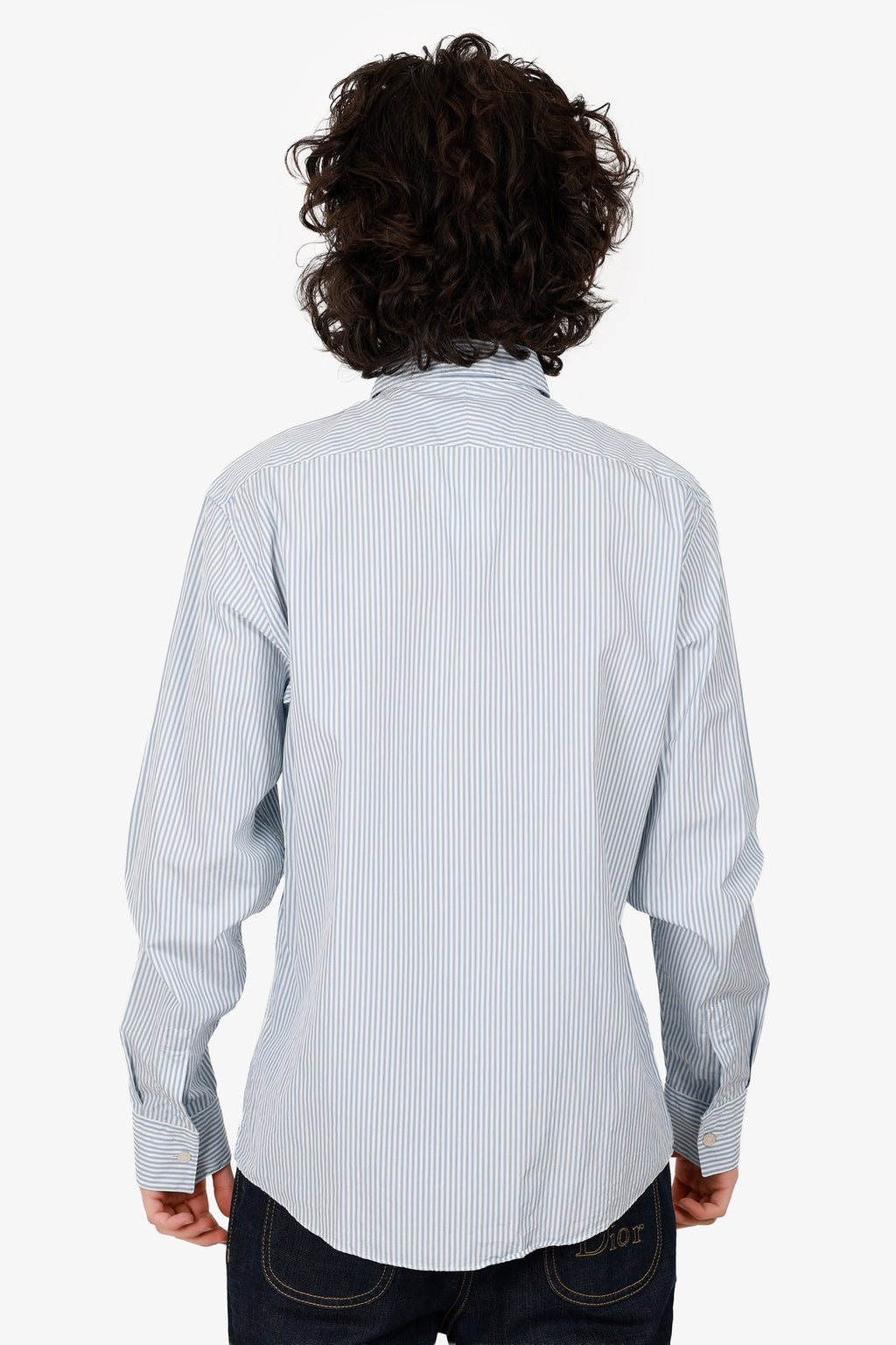 Hermès Blue/White Striped Horsebit Print Long Sleeve Shirt Size 39 Mens