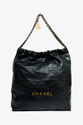 Pre-Loved Chanel™ 2022+ Black Leather Large 22 Hobo Shoulder Bag with Pouch