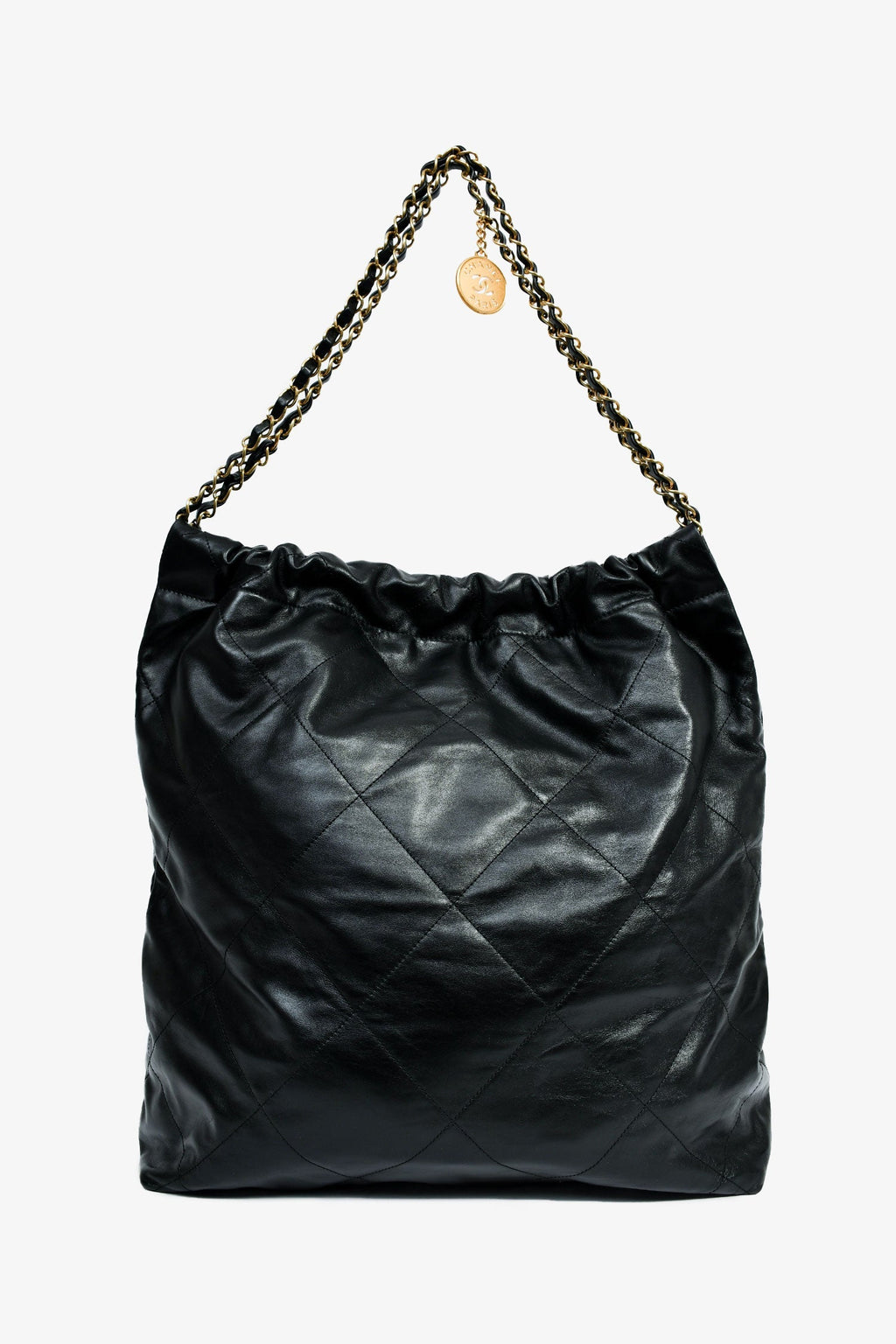 Pre-Loved Chanel™ 2022+ Black Leather Large 22 Hobo Shoulder Bag with Pouch