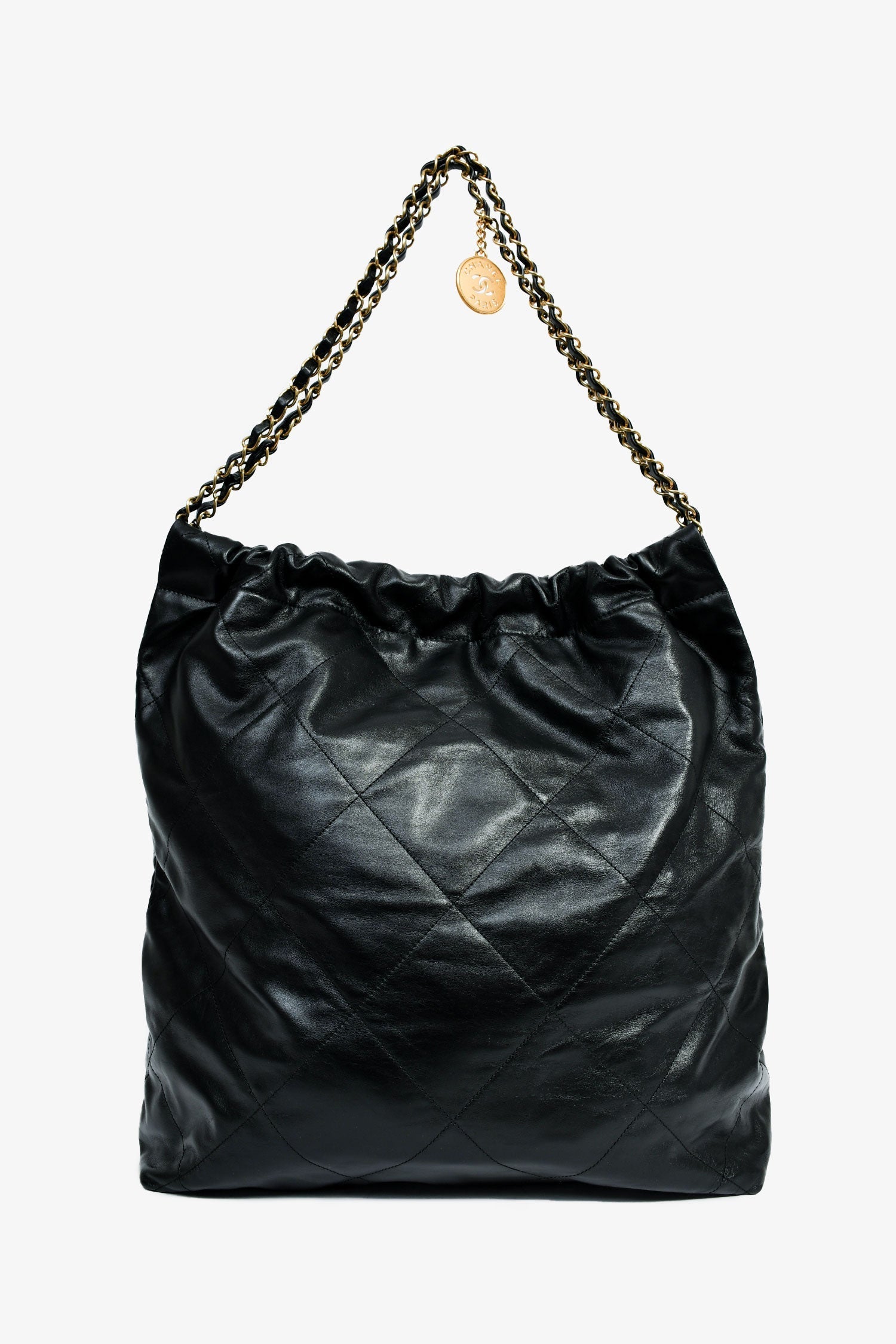 Pre-Loved Chanel™ 2022+ Black Leather Large 22 Hobo Shoulder Bag with Pouch