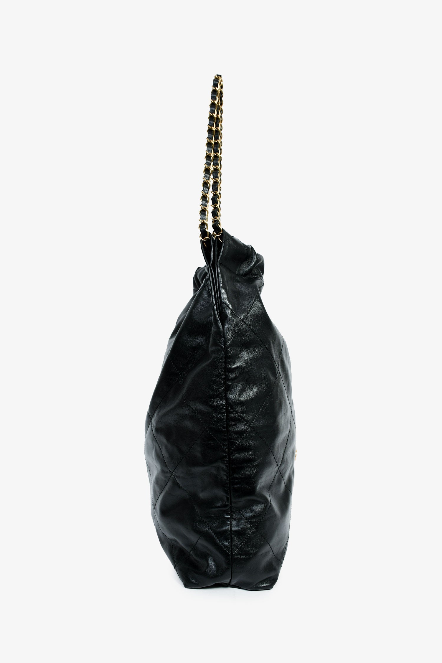 Pre-Loved Chanel™ 2022+ Black Leather Large 22 Hobo Shoulder Bag with Pouch