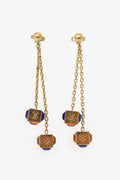 Louis Vuitton Gold Tone/Purple Crystal 'LV' Gamble Drop Earrings