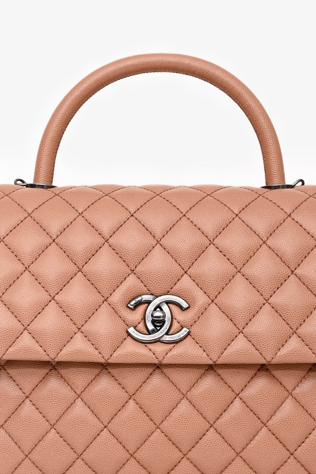 Pre-Loved Chanel™ 2016-2017 Brown Caviar Leather Large Coco Top Handle with Strap