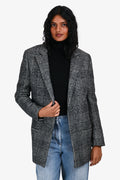 Saint Laurent Black/White Wool Check Coat Size 34