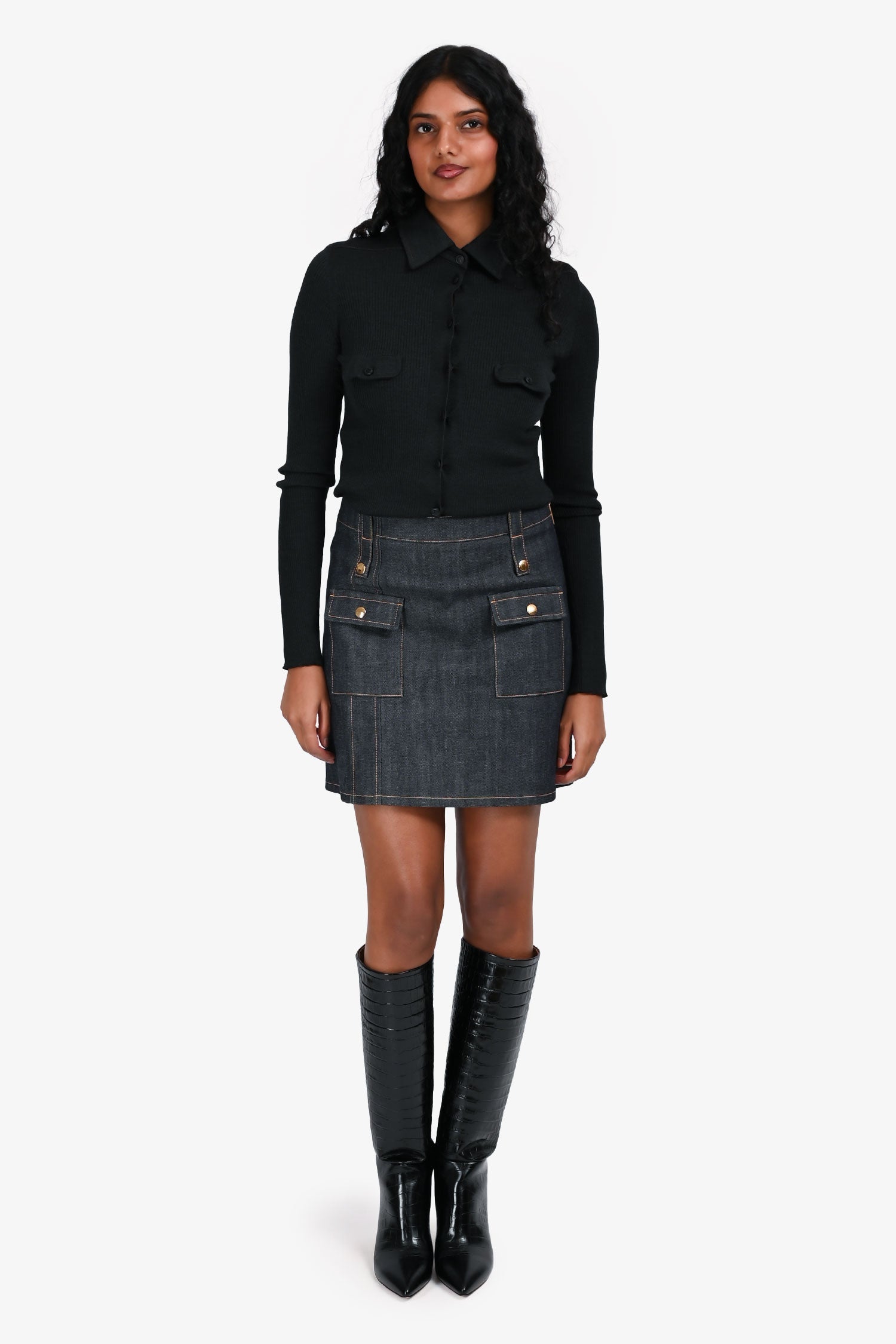 Louis Vuitton Denim Front Pocket Mini Skirt Size 36