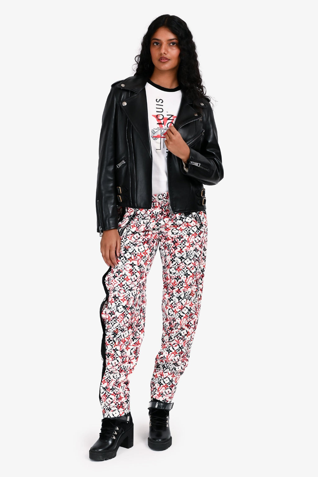 Louis Vuitton White/Red Monogram Track Pants Size 36