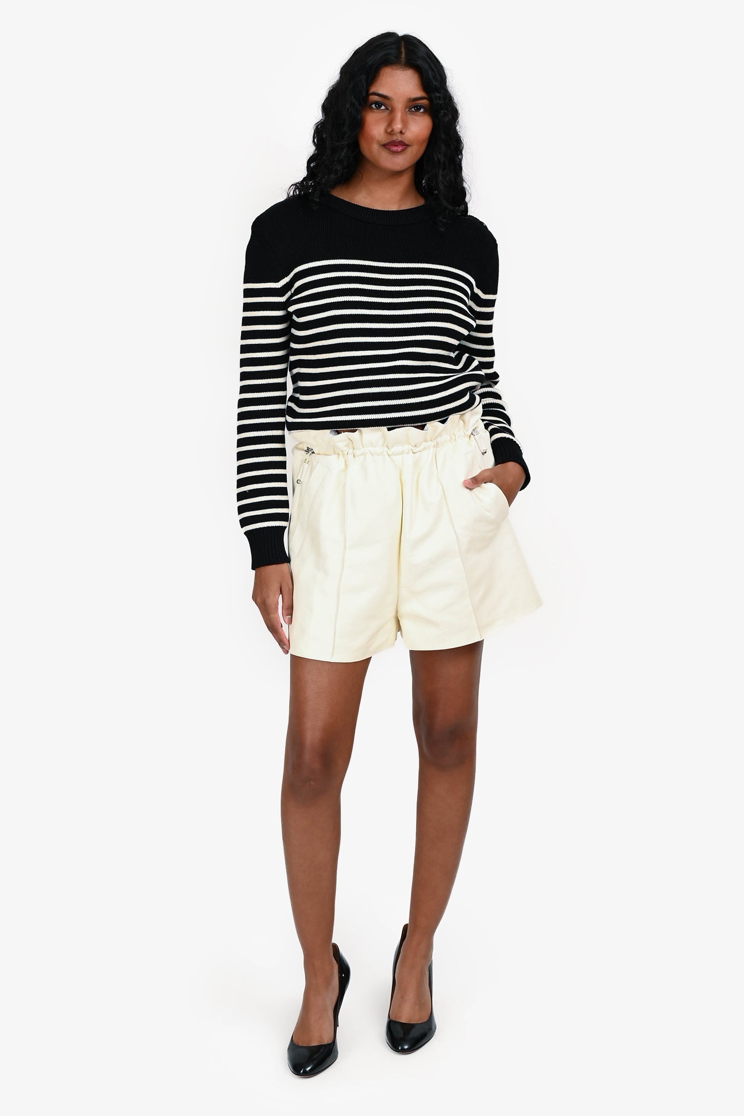 Hermès White Leather Cinched Shorts Size 34