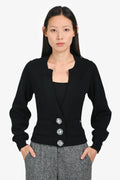 Pre-Loved Chanel™ Black Cashmere Embellished Button igan Size 34