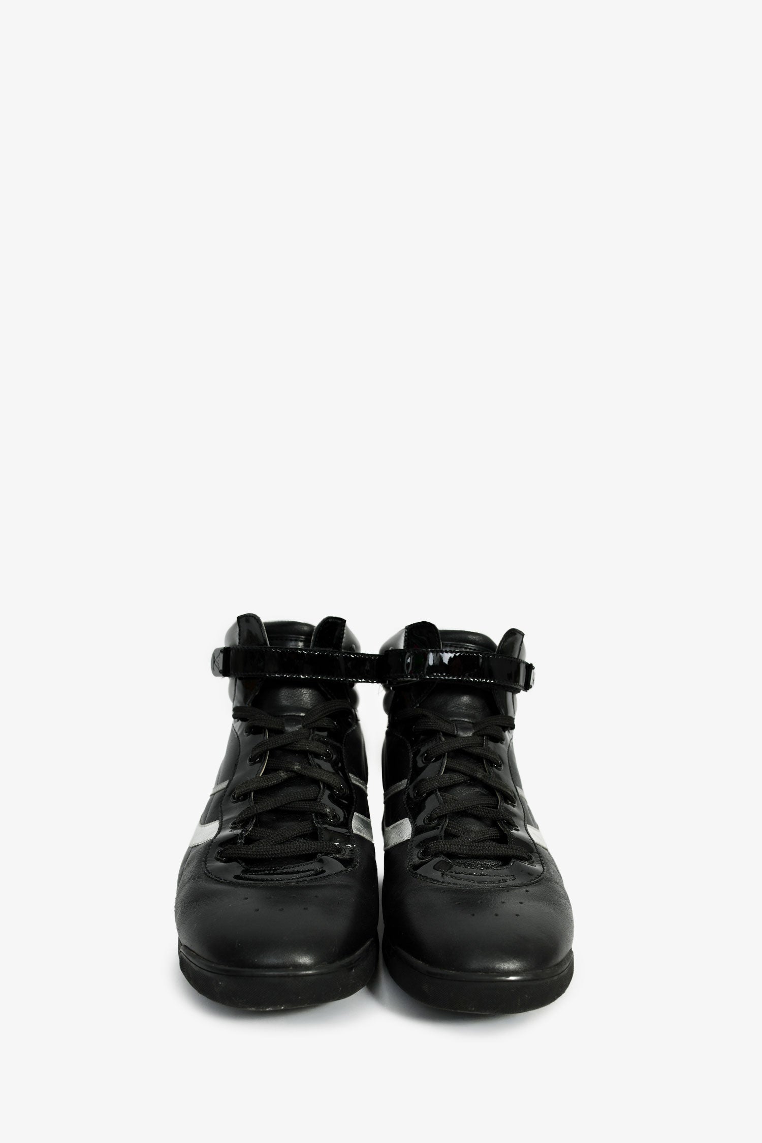 Louis Vuitton Black/Silver Leather High Top Sneakers Size 37