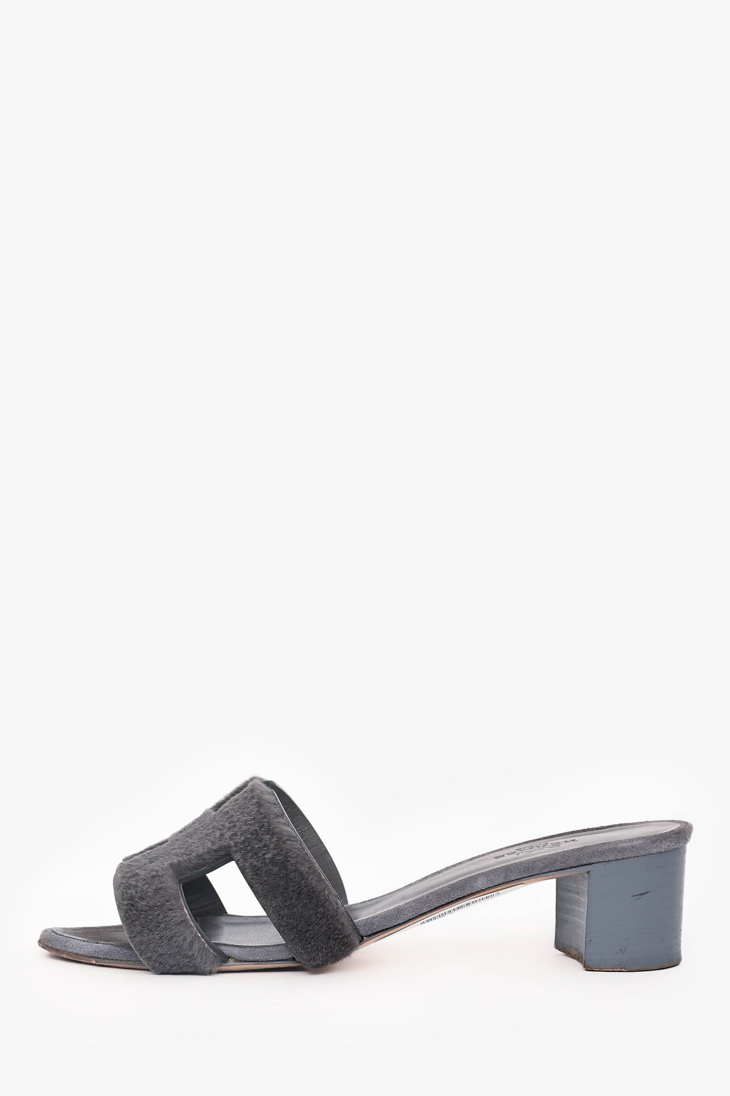 Hermès Grey Leather/Shaved Mink Fur Oasis Sandals Size 36