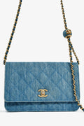 Pre-Loved Chanel™ 2022 Blue Denim Wallet On Chain