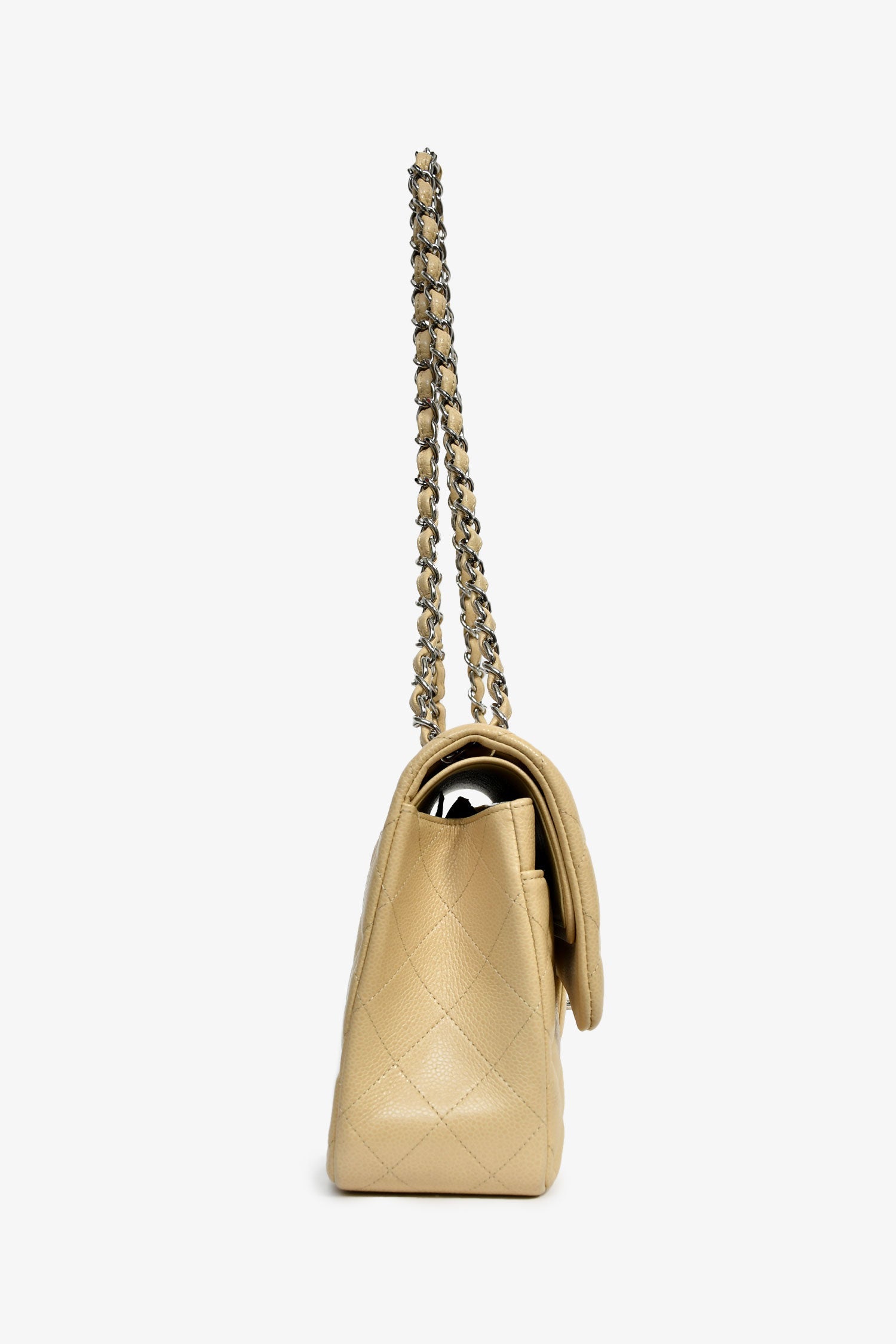 Pre-Loved Chanel™ 2011-12 Beige Caviar Leather Jumbo Double Flap Shoulder Bag