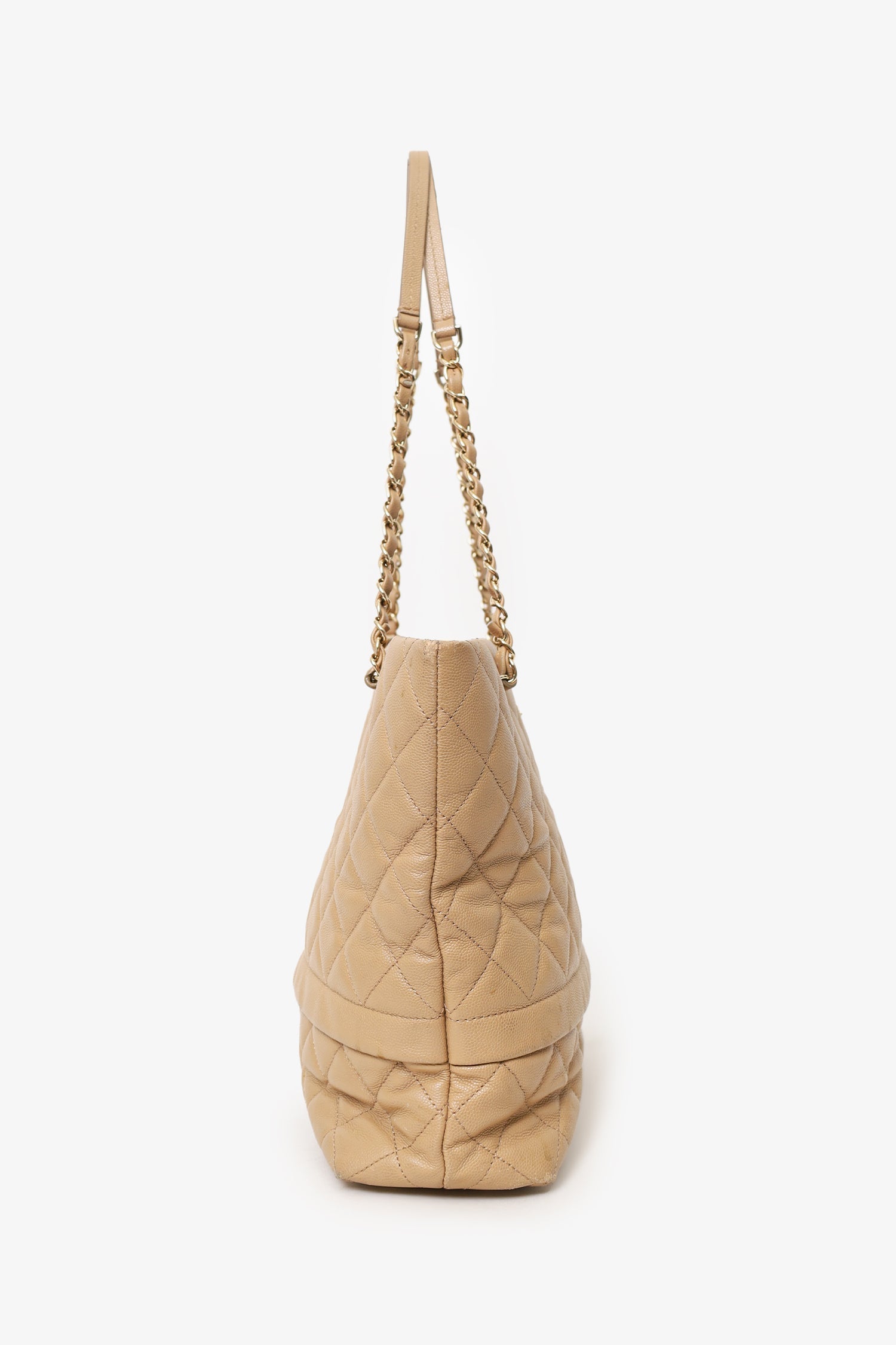 Pre-Loved Chanel™ 2019 Beige Quilted Caviar Leather Rolled Up Tote