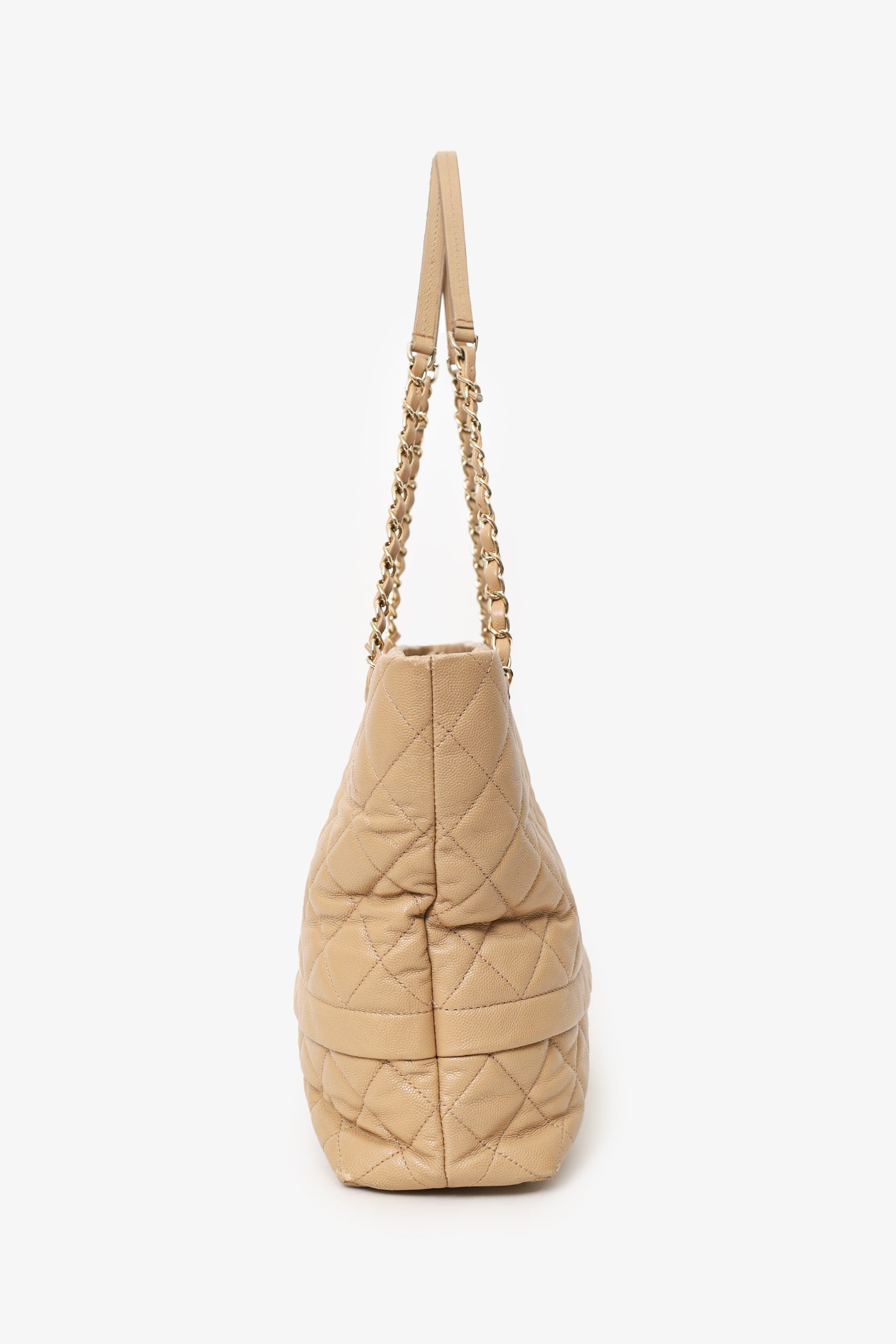 Pre-Loved Chanel™ 2019 Beige Quilted Caviar Leather Rolled Up Tote